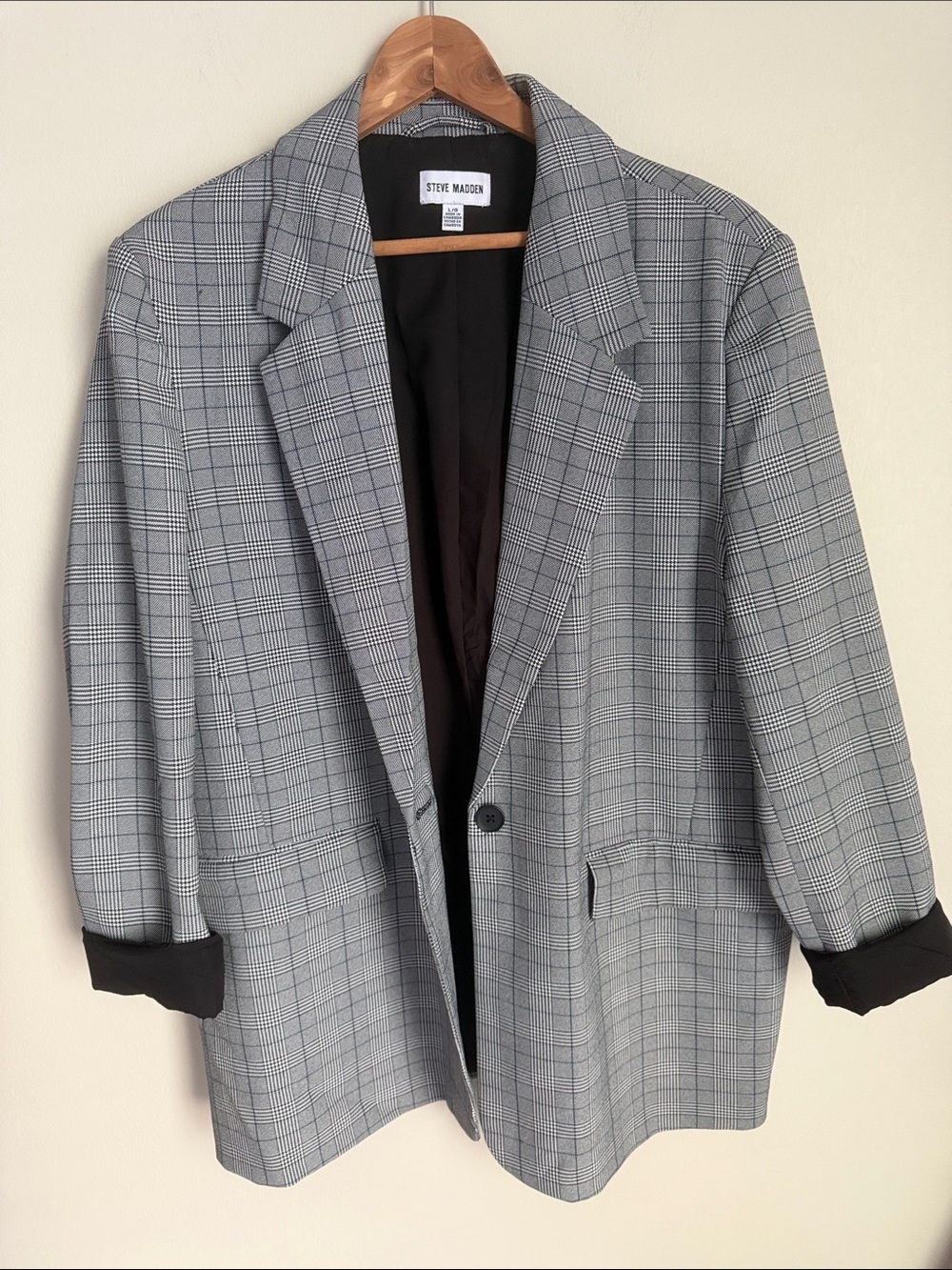 Steve Madden Gray Plaid Single-Button Blazer